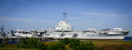 The number 13 is displayed on USS Yorktown’s  (CV-10)  island in honor of the USS Franklin (CV-13), as the surviving crewmembers gather for their final reunion May 17, 2013, at Patriots Point Naval and Maritime Museum, Mount Pleasant, S.C. The Franklin participated in Pacific Theater operations during World War II and was in service from 1944 to 1945. The ship is best known for the March 19, 1945 attack, when two Japanese bombs struck the ship. It is estimated that more than 800 individuals were killed and nearly 500 wounded. (U.S. Air Force photo/Staff Sgt. Anthony Hyatt)