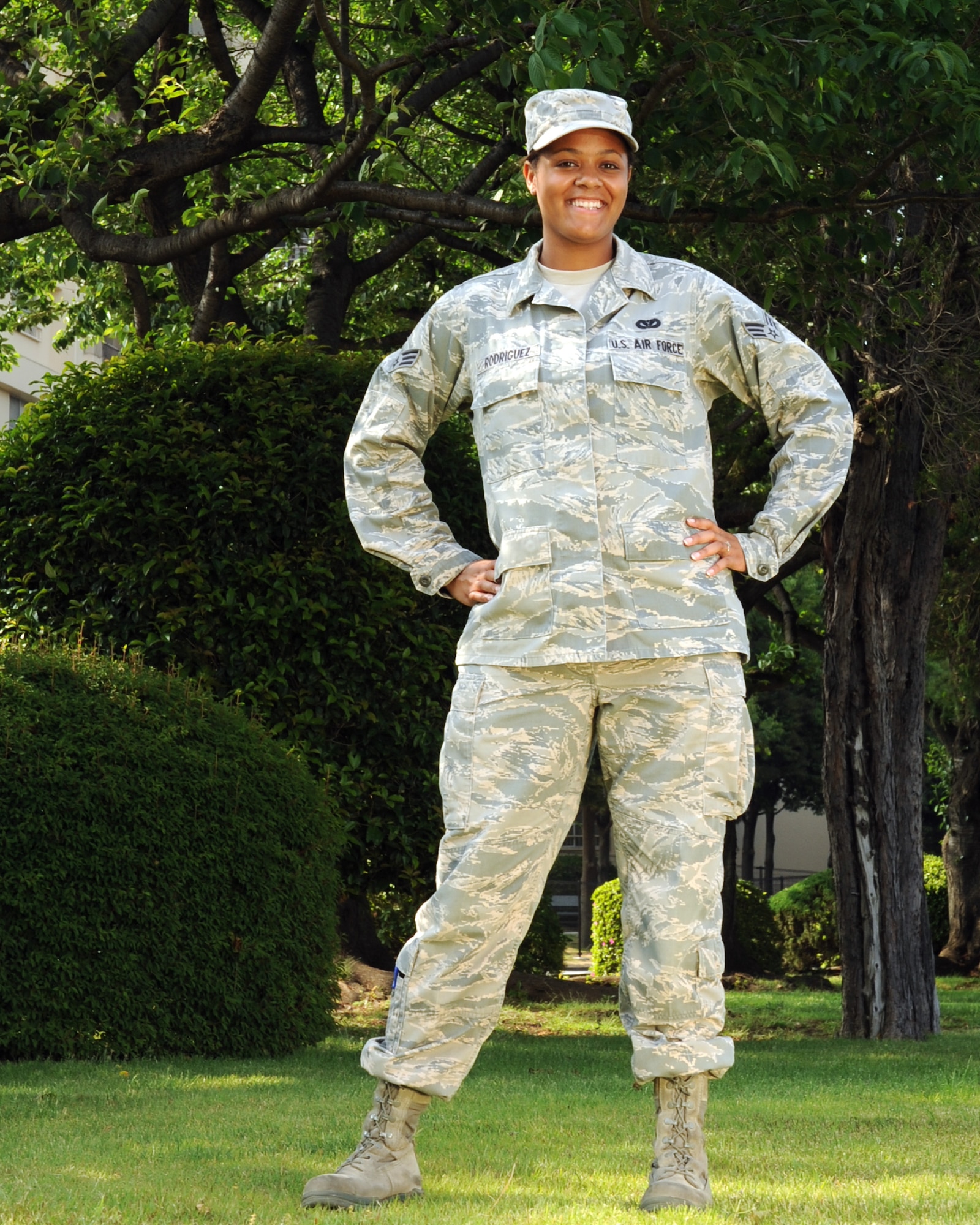 YOKOTA AIR BASE, Japan -- Senior Airman Victoria Rodriguez, 374th Civil Engineer Squadron administrative specialist, poses for a photo May 22, 2013, at Yokota Air Base, Japan. Rodriguez was selected to attend the U.S. Air Force Academy Preparatory School through the Leaders Encouraging Airmen Development program. (U.S. Air Force photo by Airman 1st Class Desiree Economides/released)