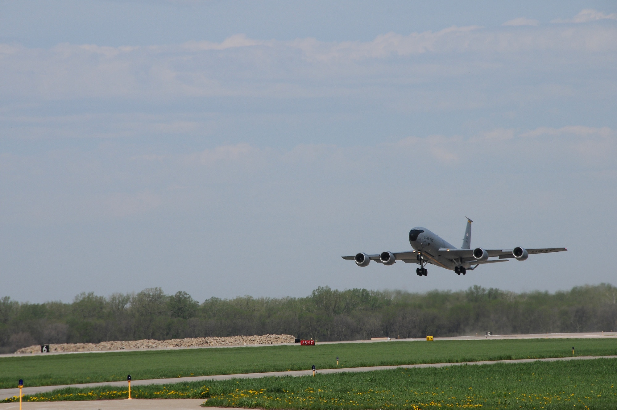 A KC-135 dubbed “Raider Nation” lifts off from the runway at the Air National Guard Base in Sioux City, Iowa for a local flying mission. This will be one of its last missions with the Iowa Air Guard. The KC-135 will soon be transferred to the Utah Air National Guard.
U.S. Air Guard Photo by: Master Sgt. Vincent De Groot /released