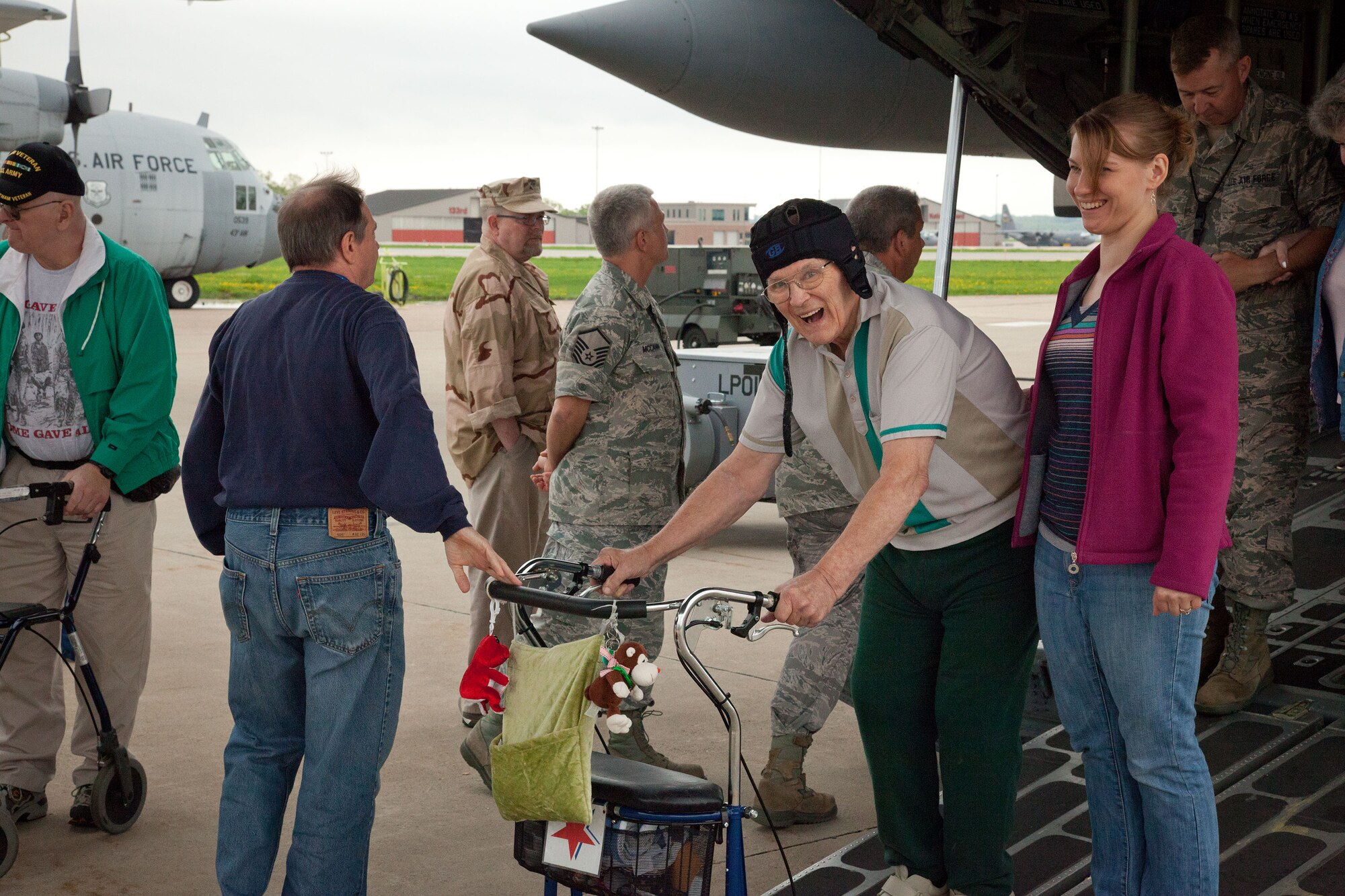 The 934th Airlift Wing hosts its annual Take a Vet to Lunch day at the Services Club at the Minneapolis-St. Paul Air Reserve Station.  Residents of the Minneapolis and Hastings Veterans Homes had lunch with service members and took a tour of a C-130.  (U.S. Air Force photo/Shannon McKay)
