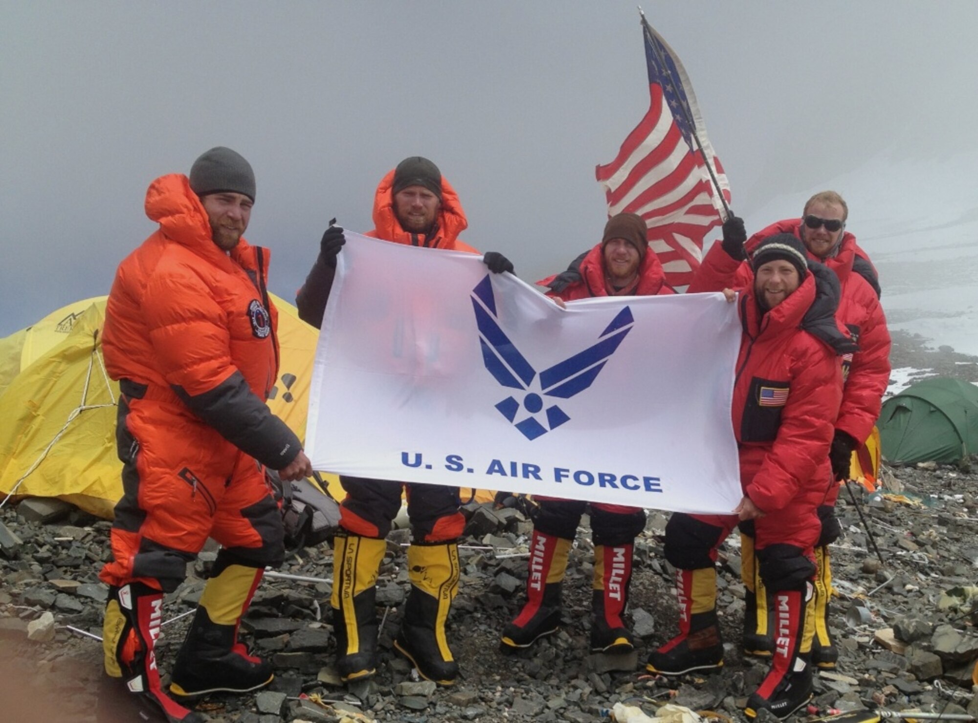 USAF 7 Summits Team members at Camp 4. (Courtesy of USAF 7 Summits)
