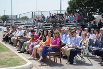 Members of Joint Base San Antonio and the local community attend  the dedication of  Jahns Hall building 39 at Joint Base San Antonio-Randolph, May 17, 2013. Maj. Peter "Oly" Jahns, a former T-38 instructor pilot, died in a crash March 19, 2003, during a routine training flight at Randolph. (Air Force photo by Richard McFadden)