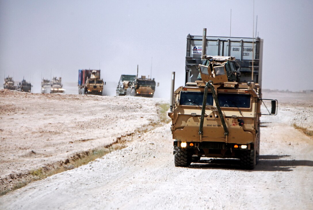 U.S. Marines conduct a combat logistics patrol to Forward Operating Base Shukvani in Helmand province, Afghanistan, May 19, 2013. The Marines, assigned to Rolling Thunder 2, Combat Logistics Regiment 2, conducted the logistics patrol to deliver supplies in support of Regimental Combat Team 7 and base realignment and closure operations.