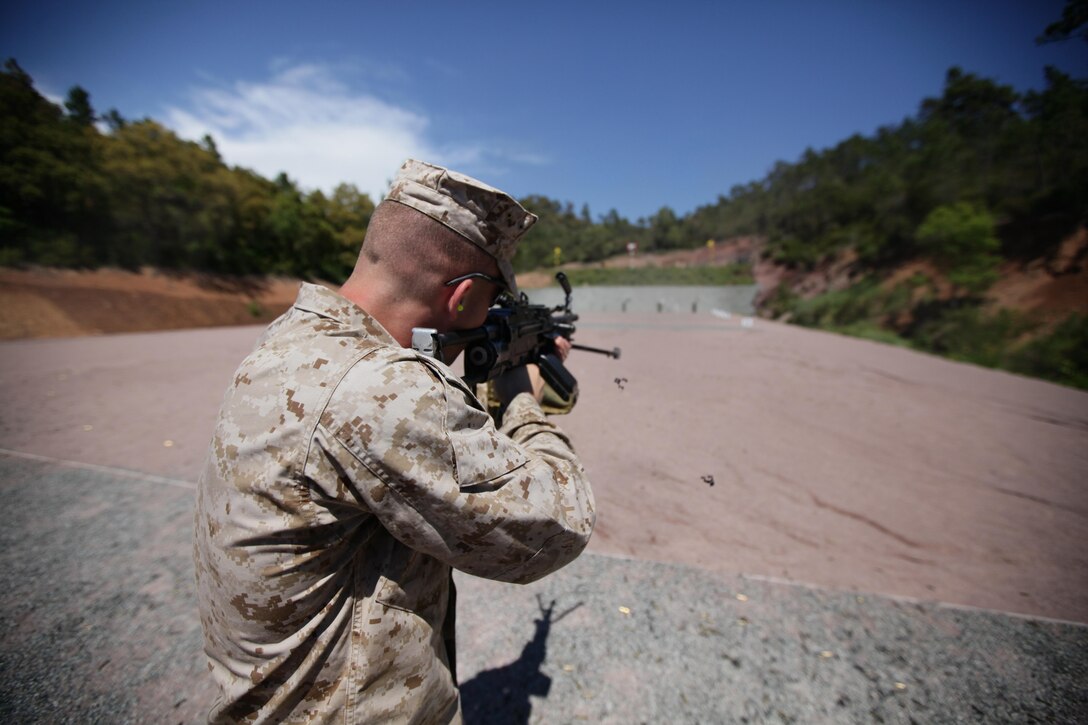 On May 22, United States Marines of 5th Marine Regiment, 1st Marine Division participated in a training exhibition with the French 21st Marine Infantry Regiment, in Frejus, France. The Marines learned about French weapons systems, including the FAMAS G2 assault rifle. Afterward, they were given the opportunity to fire the weapons on a French military operated rifle range. also used kayaks to venture into the Mediterranean Sea, providing them with an opportunity to learn about many of the French marine's reconnaissance tactics. (Official Marine Corps photo by: Cpl. Daniel A. Wulz)