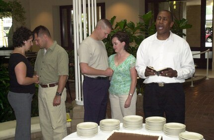 About 20 married couples attended an Army National Guard Strong Bonds marriage enrichment seminar Sept. 5-7 at the Embassy Suites Hotel in Old Town Alexandria, Va. It was led by Chaplain, Lt. Col. Antonio Daggett. Strong Bonds is a chaplain-led seminar training concept that helps to build ready families by preparing, strengthening, and equipping them with tools for the stressors of military service. The Strong Bonds Program began in 1999, formerly known as Building Strong and Ready Families, and is now the central program of the Army chief of staff.