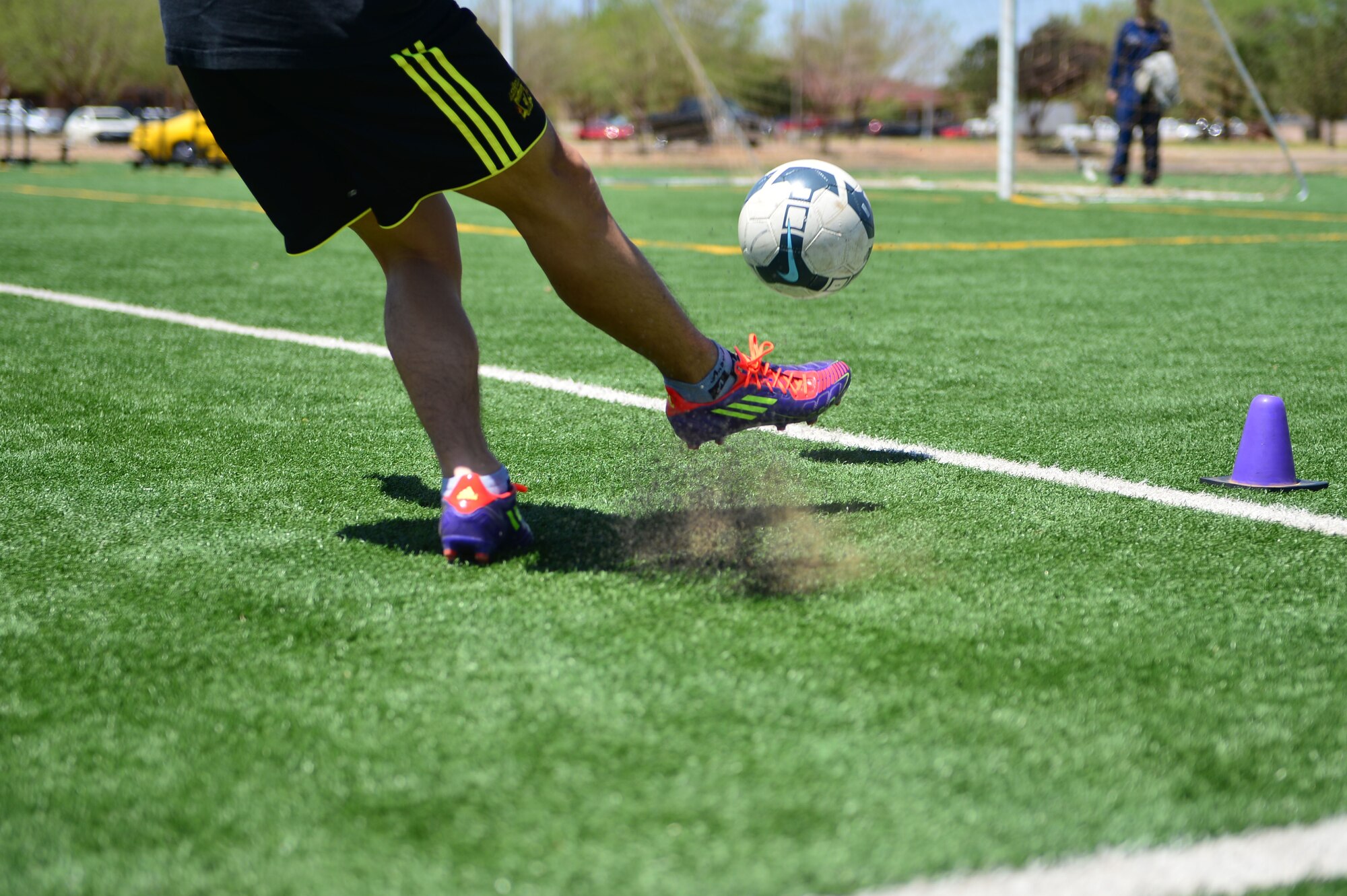 A soccer kick competition was held at Cannon Air Force Base, N.M., May 22, 2013. Several events and competitions were scheduled throughout the month of May in celebration of National Physical Fitness and Sports Month. (U.S. Air Force photo/Airman 1st Class Eboni Reece)