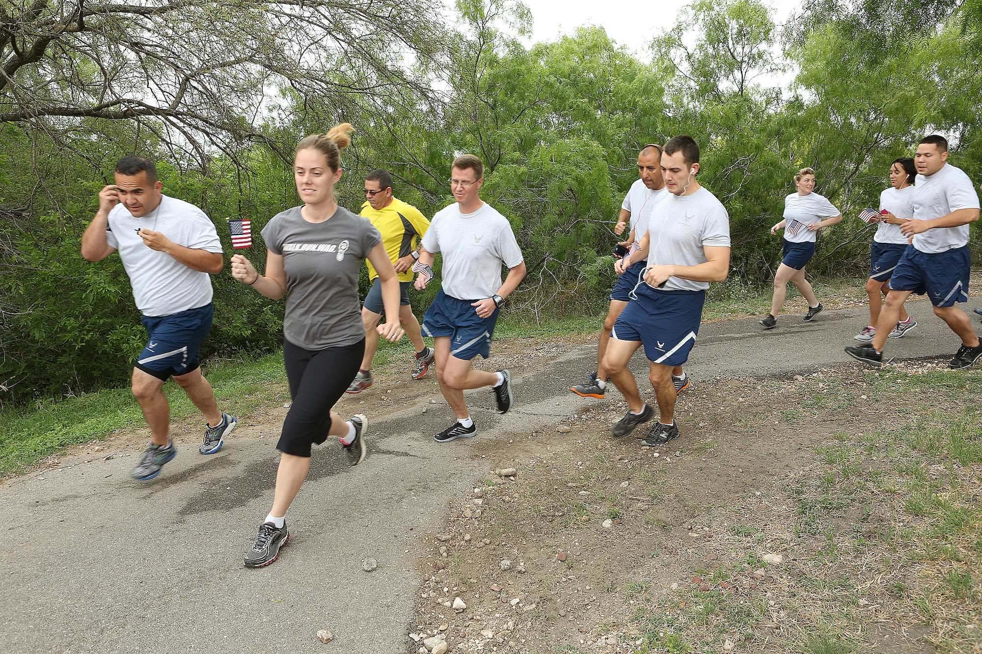 More than 50 runners and walkers participated in the 5K Memorial Run/Walk April 26 at Stapleton Park by Security Hill. The memorial run/walk honored the Boston Marathon victims. (U.S. Air Force Photo/Robbin Creswell)