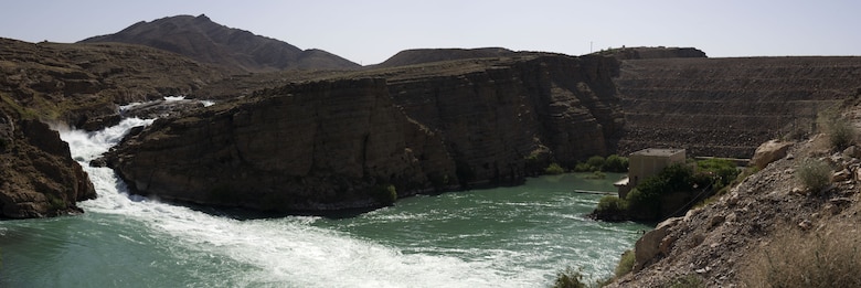 A panoramic view of the Kajaki Dam and spillway. (USACE photo – Mark Ray)