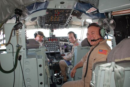 Pennsylvania Air National Guard members in their KC-135 after refueling a flight of Pennsylvania ANG A-10s who provided close air support for Pennsylvania Guard Soldiers on the ground in Afghanistan.