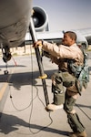 Lt. Col. Thomas Fennell climbs aboard an A-10 Thunderbolt II prior to a mission at Bagram Air Field, Afghanistan, Sept. 12. Colonel Fennell is finishing up what will most likely be his last combat deployment with the A-10. As part of the 111th Fighter Wing, a Pennsylvania Air National Guard unit, the 103rd FS is scheduled to lose its aircraft in the spring of 2009. Colonel Fennell is a pilot with the 103rd Expeditionary Fighter Squadron.