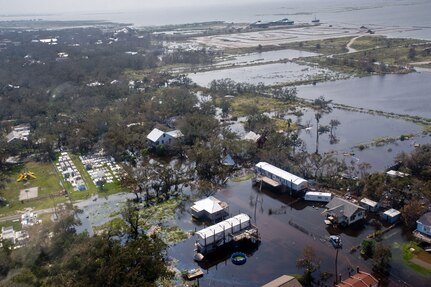 Homes in Grand Isle are flooded from storm surge caused by Hurricane Gustav here, Sept. 2, 2008.