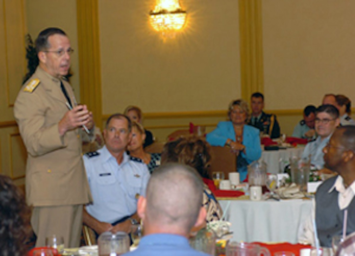 Adm. Michael G. Mullen, Chairman of the Joint Chiefs of Staff, addresses attendees at the Virginia National Guard Recognition Workshop Aug. 23-24 in Wiliamsburg.