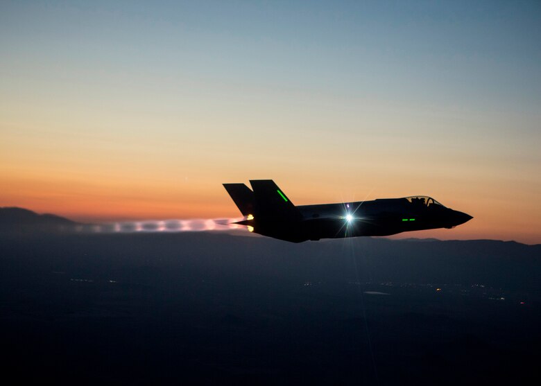 The F-35 Integrated Test Force is completing a series of night flights, testing the ability to fly the jet safely in instrument meteorological conditions where the pilot has no external visibility references. The ITF, which has the lead on all F-35 mission systems testing, is responsible for five of the six night flights. (Courtesy photo/Tom Reynolds, Lockheed Martin)