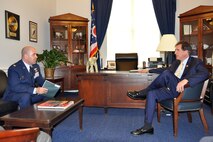Air Force Reserve Col. James Dignan, commander of the 910th Airlift Wing, based at Youngstown Air Reserve Station (YARS), Ohio talks with Congressman Jim Renacci, Ohio 16th district, on Capitol Hill here, May 15, 2013. Col. Dignan visited the congressman’s office to discuss the 910th’s mission as well as several issues concerning the unit and installation as part of the commander’s Air Force Reserve Capitol Hill Visit program, May 15 and 16, 2013. The primary purpose of the program is to assist commanders in improving and building on relationships established with Congressional delegations and to increase their unit’s visibility with members of Congress. U.S. Air Force photo by Master Sgt. Bob Barko Jr.