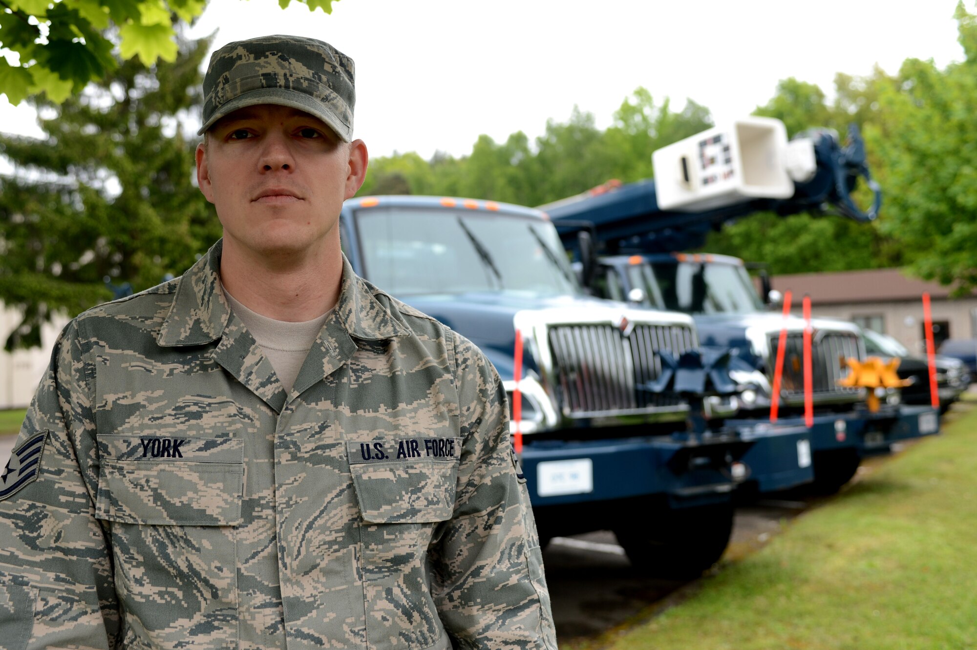 Staff Sgt. Brandon York, 1st Air and Space Communications Operations Squadron cable and antenna systems journeyman, poses for photo May, 23 2013. York is the current recipient of the Maj. Gen. Gerald L. Prather Communications and Information Professional of the Year Award. (U.S. Air Force photo/ Senior Airman Caitlin Guinazu)