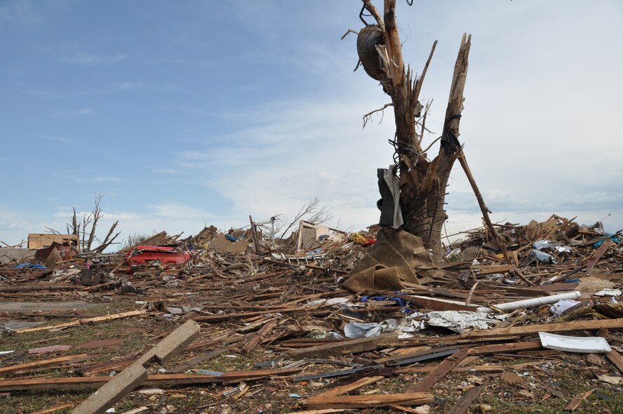 The destruction is massive as the EF-5 tornado that hit May 20, 2013 will be one of the most costly in U.S. history.  (U.S. Air Force photo by Senior Airman Mark Hybers)