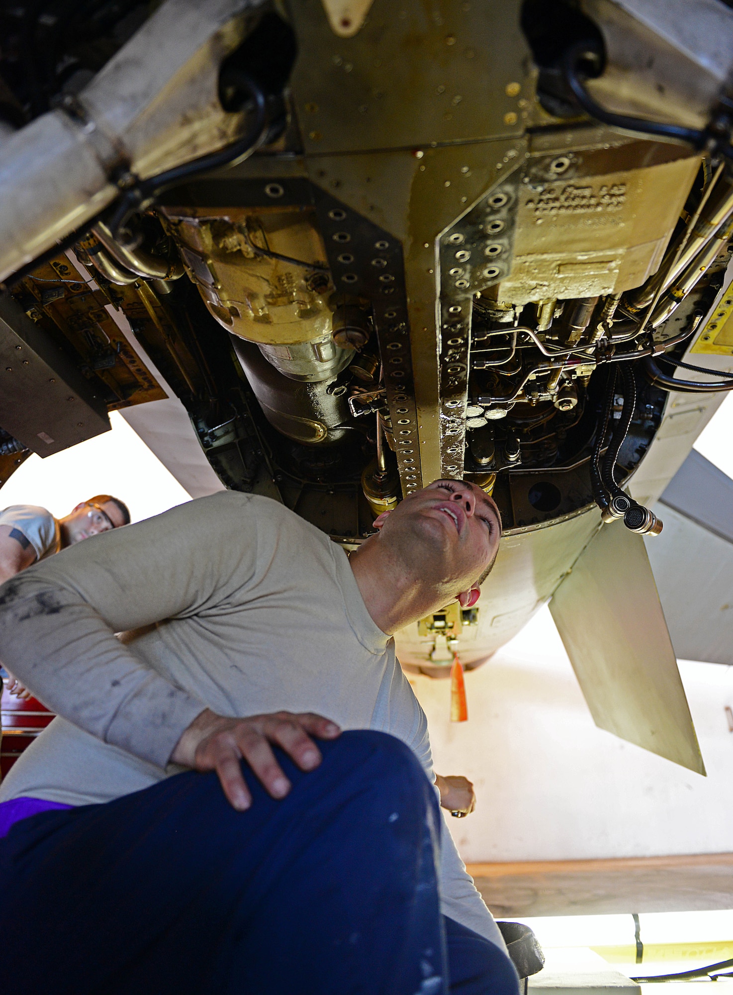 Staff Sgt. Eddie Santana, 510th Aircraft Maintenance Unit dedicated crew chief, inspects an F-16 Fighting Falcon May 14, 2013, at Aviano Air Base, Italy. Crew chiefs are responsible for all parts of the aircraft and they must adjust and align components, inspect and prevent aircraft corrosion and diagnose and solvie aircraft maintenance problems daily. (U.S. Air Force photo/Airman 1st Class Matthew Lotz)