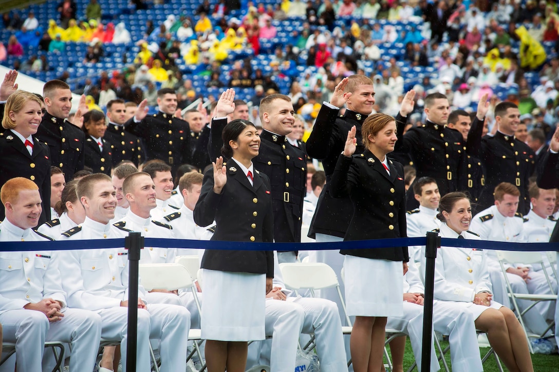 Graduating U.S. Naval Academy midshipmen bound for the Marine Corps