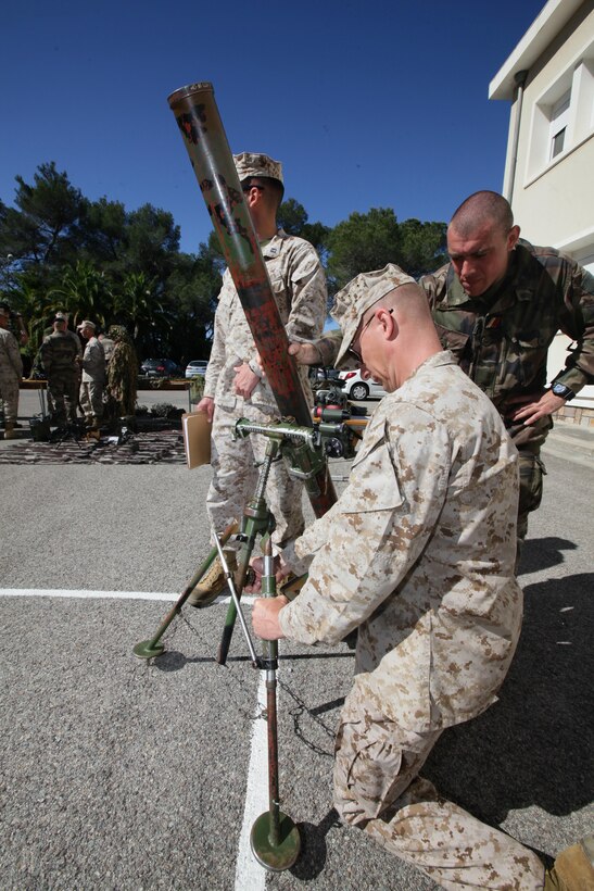 United States Marines of 5th Marine Regiment, 1st Marine Division participated in a training exhibition with the French 21st Marine Infantry Regiment, in Frejus, France, May 23. Throughout the day, the U.S. Marines demonstrated techniques of the Marine Corps Martial Arts Program and afterwards took part in the French marines' obstacle course. After completing their training, the U.S. Marines visited a static display of French weaponry and the museum of the French Marines.