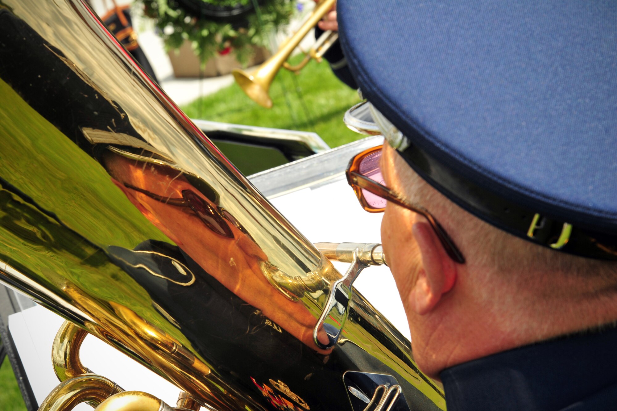 A member of the 506th Band of the Northwest plays the tuba during the Washington Department of Veteran Affairs Memorial Day Ceremony at the Washington State Veteran’s Cemetery, Medical Lake, Wash., May 27, 2013. (U.S. Air Force photo by Senior Airman Taylor Curry/Released)