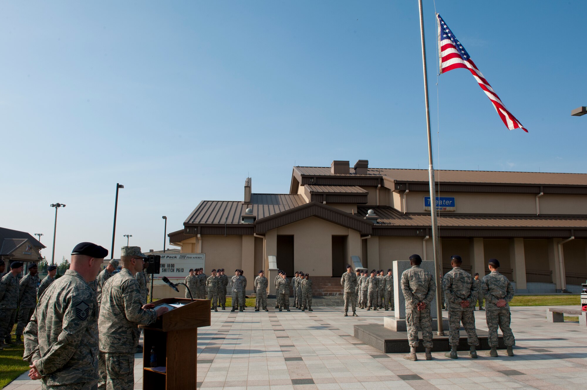 Maj. David Del Prado, 8th Fighter Wing chaplain, gives an invocation for 8th Security Forces Squadron and Wolf Pack members at Kunsan Air Base, Republic of Korea, May 15, 2013 during a ceremony. Del Prado’s invocation highlighted the continued efforts of 8th SFS personnel to defend the base with their lives. (U.S. Air Force photo by Staff Sgt. Jonathan Fowler/Released)