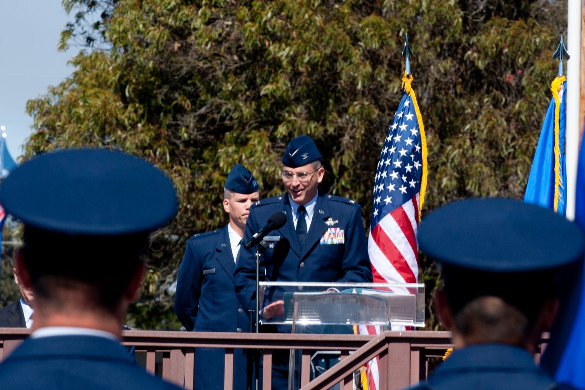 VANDENBERG AIR FORCE BASE, Calif. – Col. Keith Balts, 30th Space Wing commander, speaks during a change-of-command here Tuesday, May 28, 2013. Balts assumed command from Armagno upon her selection for reassignment to the 45th Space Wing as the commander at Patrick AFB, Fla. (U.S. Air Force photo/Airman Yvonne Morales)