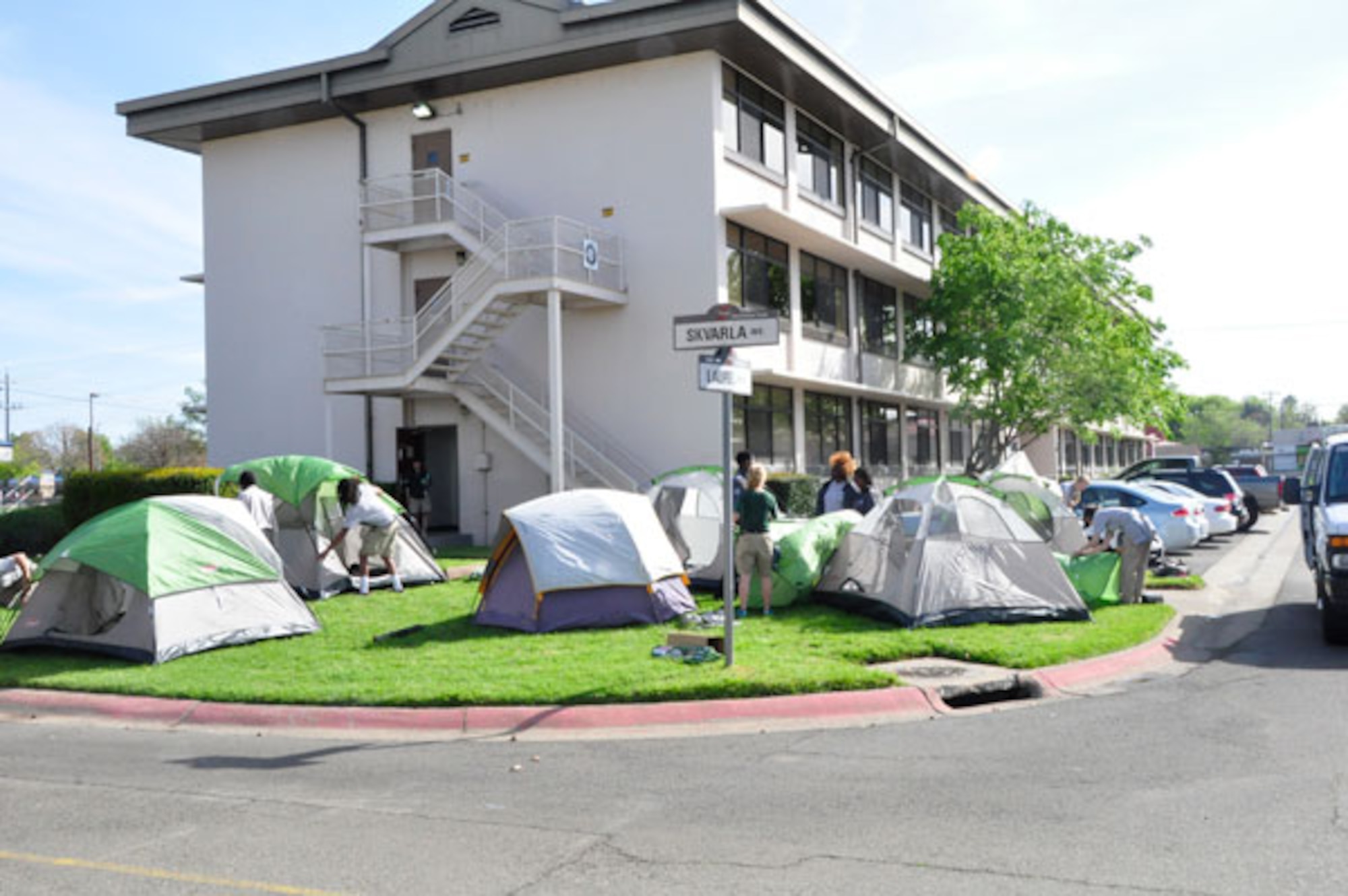 Air Force Civil Engineer Center specialists worked swiftly to ready property for AmeriCorp once the military mission departed McClellan.  On the north side of the former McClellan, base housing once home to aviators and airmen now serves as dorms for AmeriCorps. 