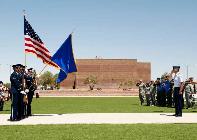Members of the Steel Talons Honor Guard post colors during a Memorial Day ceremony at Holloman Air Force Base, N.M., May 22. Memorial Day is a day of remembering the men and women who died while serving in the United States Armed Forces. Formerly known as Decoration Day, it originated after the American Civil War to commemorate the Union and Confederate soldiers who died in the Civil War. (U.S. Air Force photo by Airman 1st Class Daniel E. Liddicoet/Released)