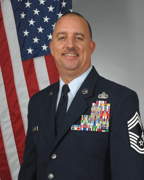 U.S. Air Force Chief Master Sgt. Dean Abbott is the 4th Logistics Readiness Squadron superintendent. (U.S. Air Force photo/ Released) 
