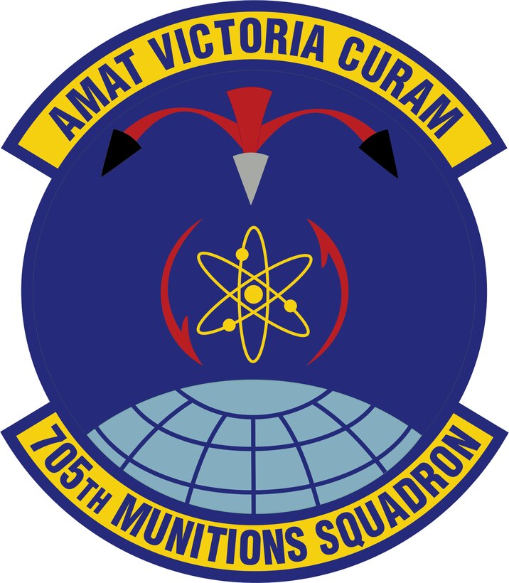 705th Munitions Squadron (Color). Image provided by 5 BW/HO. In accordance with Chapter 3 of AFI 84-105, commercial reproduction of this emblem is NOT permitted without the permission of the proponent organizational/unit commander. Image is 7 x 7 inches @ 300 dpi