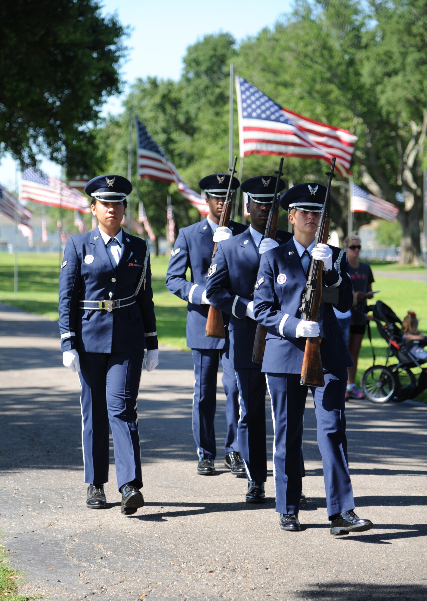 Members of the Keesler Honor Guard participated in a Memorial Day ceremony at the Biloxi National Cemetery May 27, 2013. More than 200 community representatives, veterans and family members attended the event.  (U.S. Air Force photo by Kemberly Groue)
