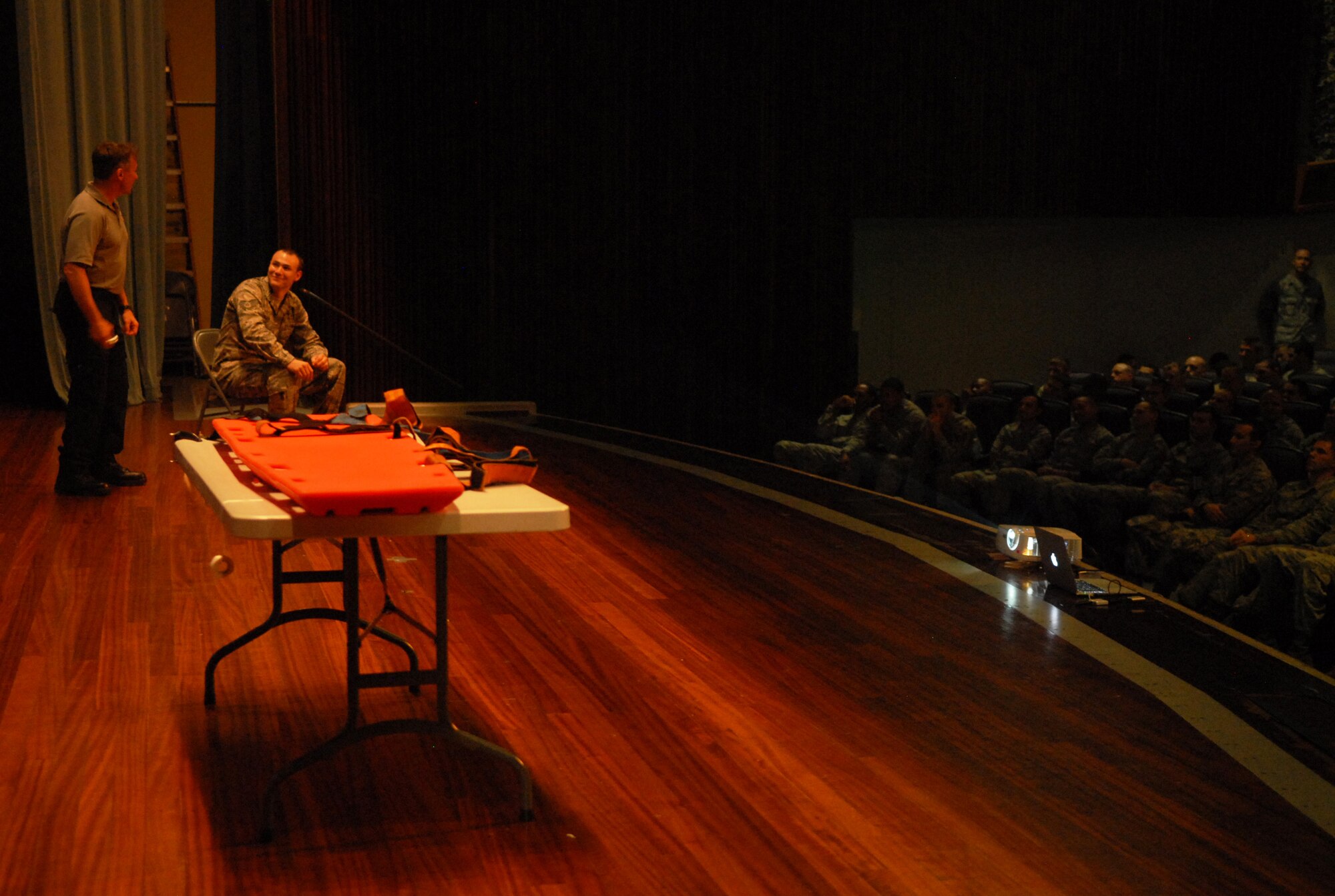 Vince Easevoli, Street Smart presenter, makes a realistic scenario personalby creating a preventable mishap centered around an Airman on Kadena AirBase, Japan, May 20, 2013. He outlined the pain and suffering thataccompanies surviving a collision, including wounds, diagnosis, surgery,therapy, amputation or paralysis, and being held accountable for the deathof the other passengers involved in the collision. (U.S. Air Force photo byStaff Sgt. Lauren Snyder/Released)
