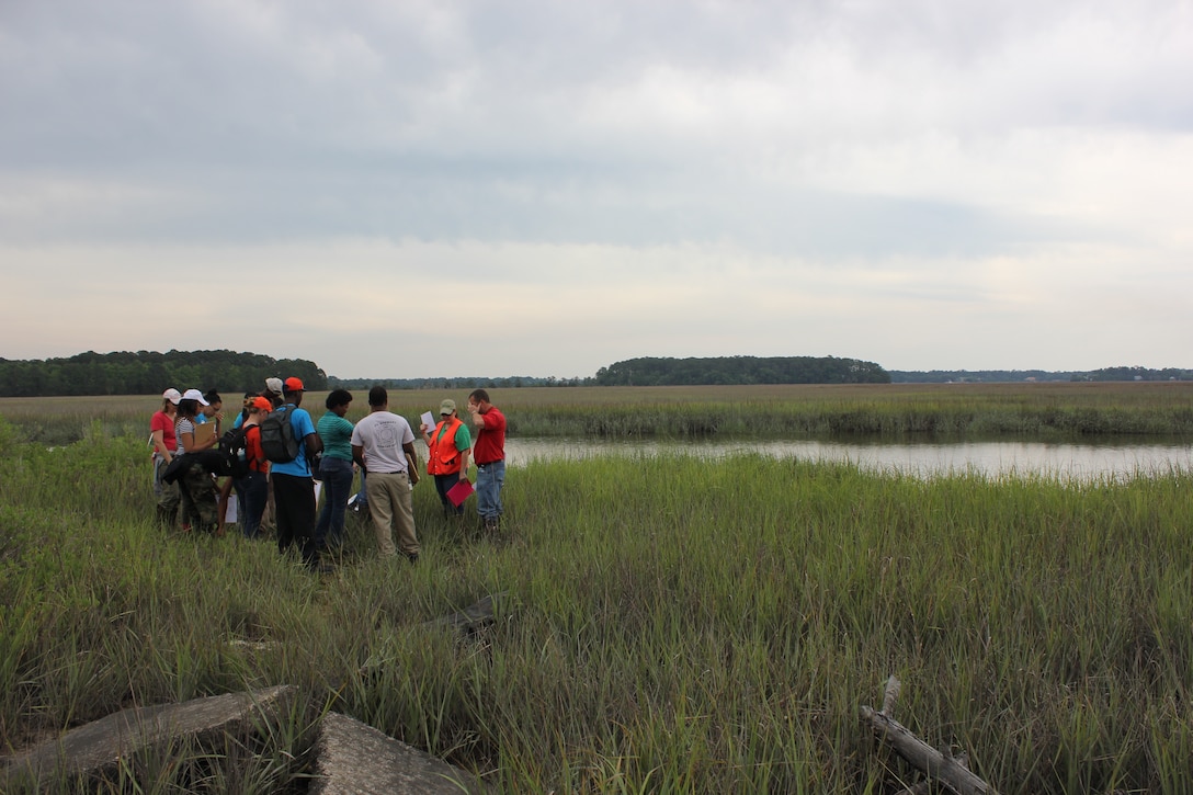 Students participate in a wetlands field exercise hosted by the U.S. Army Corps of Engineers at Savannah State University, May 16, 2013.