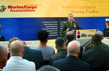 Brig. Gen. Frank Kelley, commander of Marine Corps Systems Command, speaks to more than 200 attendees at the 2012 Ammunition Awards Program Reception May 22 at the National Museum of the Marine Corps in Triangle, Va. MCSC’s Program Management office for Ammunition co-hosted the event with the Marine Corps Association and Foundation, to recognize four Marines for their outstanding performance in the ammunition field. 