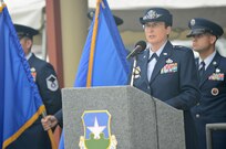 U.S. Air Force Brig. Gen. Theresa C. Carter gives her farewell speech during the 502nd Air Base Wing and Joint Base San Antonio change of command ceremony May 29, 2013, at 9 a.m. at JBSA-Fort Sam Houston's MacArthur Parade Field. Carter was the second commander of the 502nd ABW and JBSA, which provides installation support for JBSA-Fort Sam Houston, Lackland, Randolph, and Camp Bullis. JBSA is the largest joint base in the Department of Defense. Her next assignment is at the Pentagon where she will be The Air Force Civil Engineer . (U.S. Air Force photo by Benjamin Faske) (released)