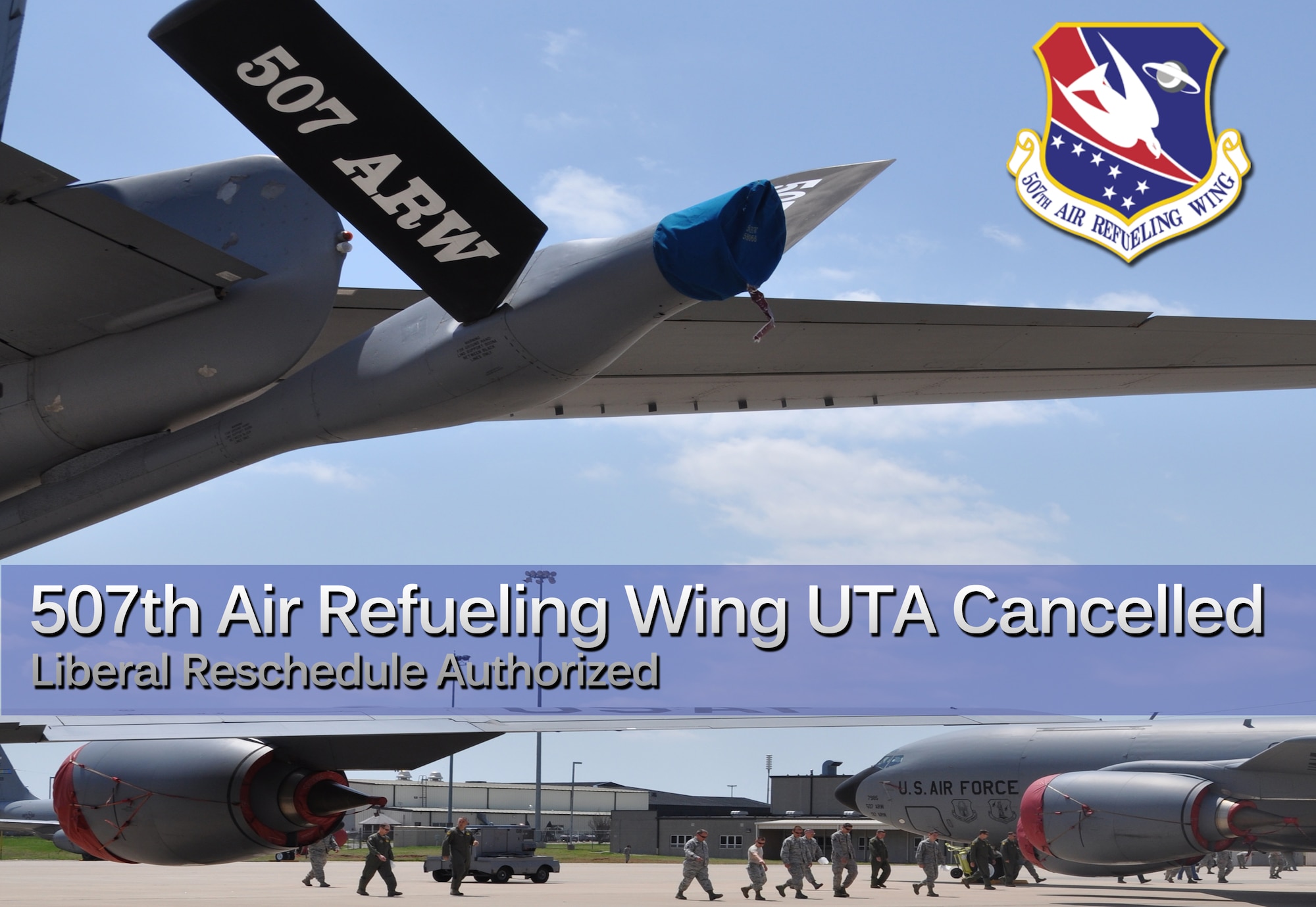 507th Air Refueling Wing leadership announced today that the Jun 1-2 Unit Training Assembly will be formally canceled due to the effects of the tornados that hit the area on May 19th and 20th. (Photo illustration by Senior Airman Mark Hybers)    