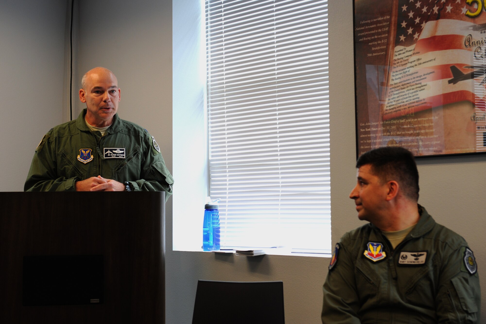 Col. Patrick Matthews, 2nd Mission Support Group commander, speaks during a memorial service on Barksdale Air Force Base, La., May 26, 2013. Four deceased 340th Weapons Squadron B-52 instructor course graduates were memorialized in a ceremony. (U.S. Air Force photo/Airman 1st Class Benjamin Gonsier)
