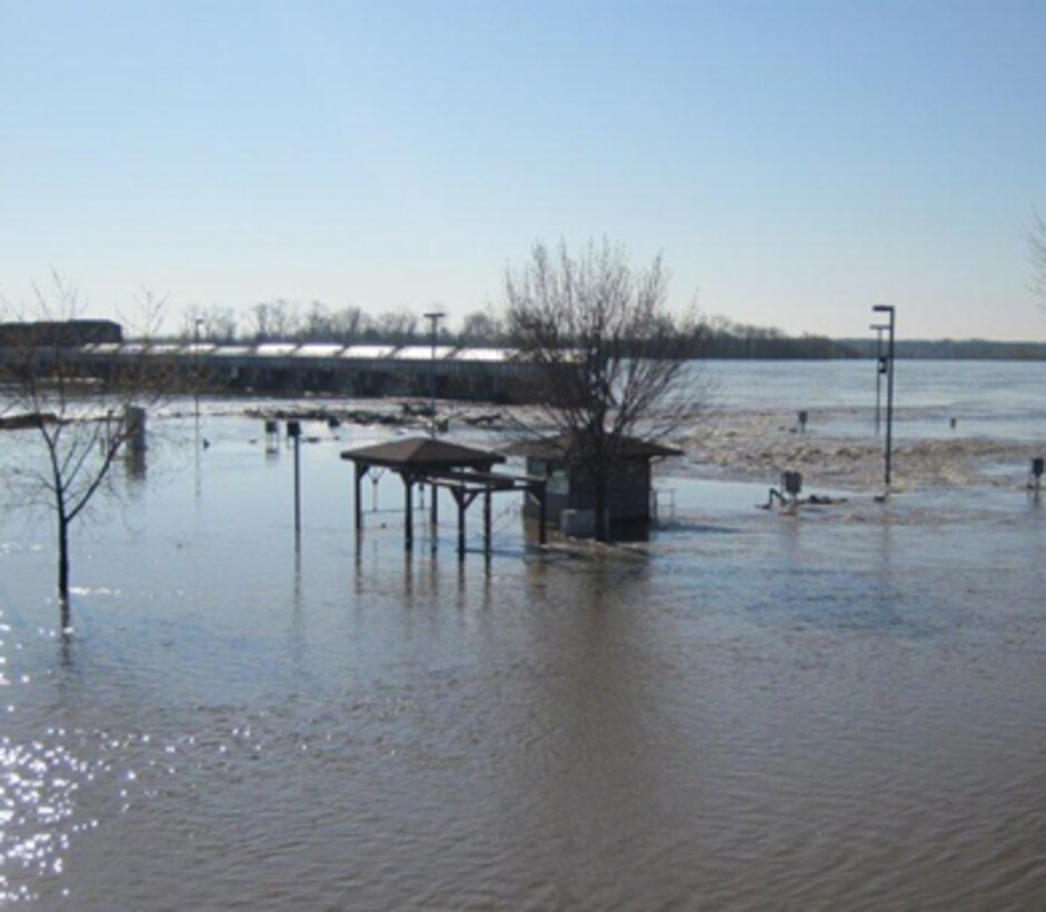 Flood waters overtopped the lock gates at Lock and Dam 20 in Canton, Mo. in April 2013.