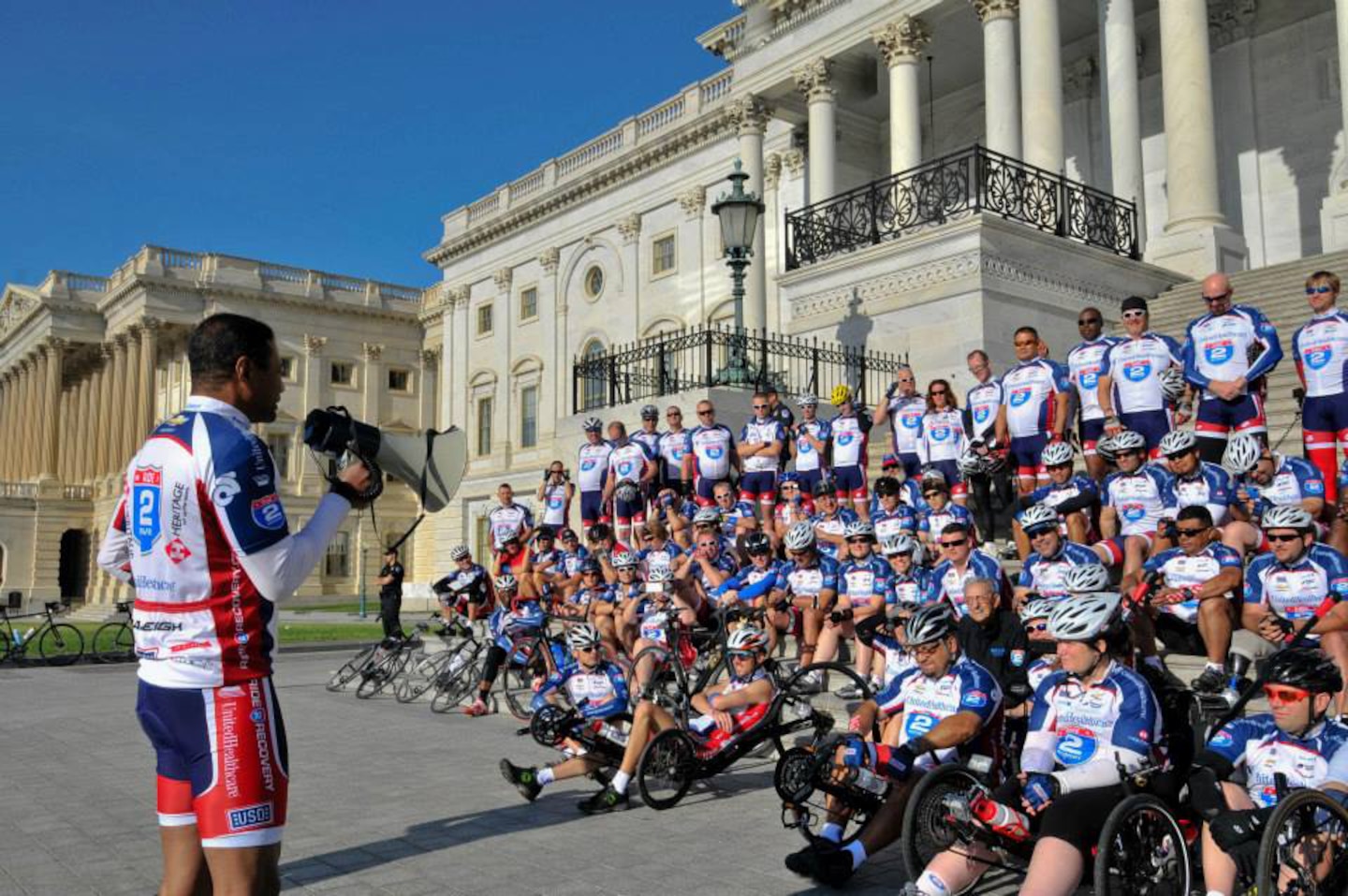 Lt. Gen. Thomas Bostick, commander of the U.S. Army Corps of Engineers, addresses wounded veterans and servicemembers at the U.S. Capitol Building before the 2013 Ride 2 Recovery Memorial Challenge.  (Photo by Lt. Col. Marc Hoffmeister, U.S. Army Corps of Engineers)