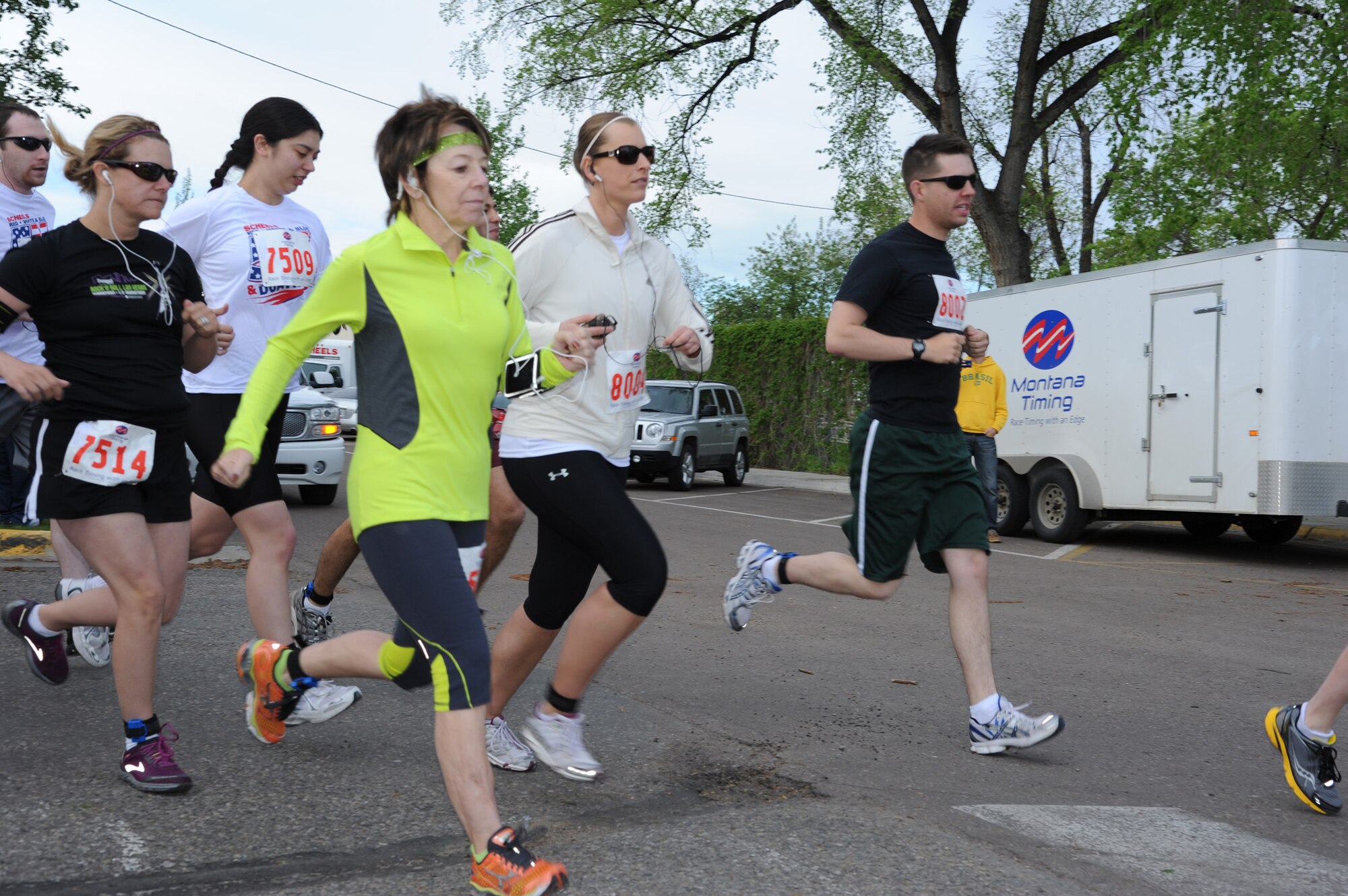 Members of Team Malmstrom and Great Falls keep a steady pace during Scheels’ Red White and Blue 5K in Great Falls on May 25. More than 100 participated in the first-of-its-kind event. (U.S. Air Force photo/Airman 1st Class Katrina Heikkinen)