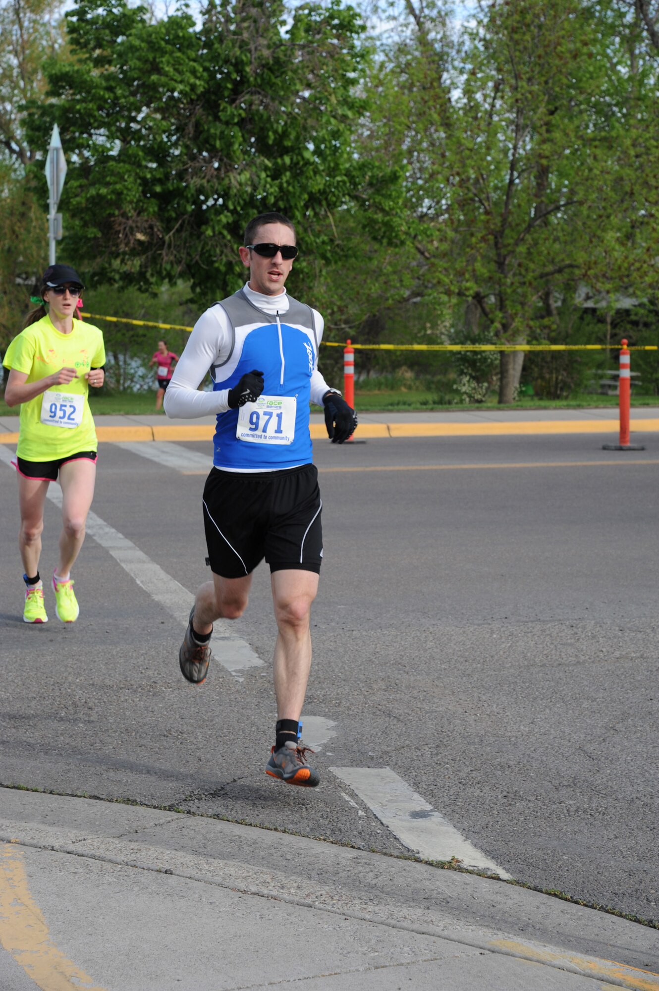 Capt. Zachary Kushner, 341st Operations Group ICBM combat crew commander, nears the end of the running portion of the duathlon on May 25. Kushner finished the race with a time of 56 minutes and 51 seconds, earning a third place finish in the males, ages 20 to 29 category. (U.S. Air Force photo/Airman 1st Class Katrina Heikkinen)