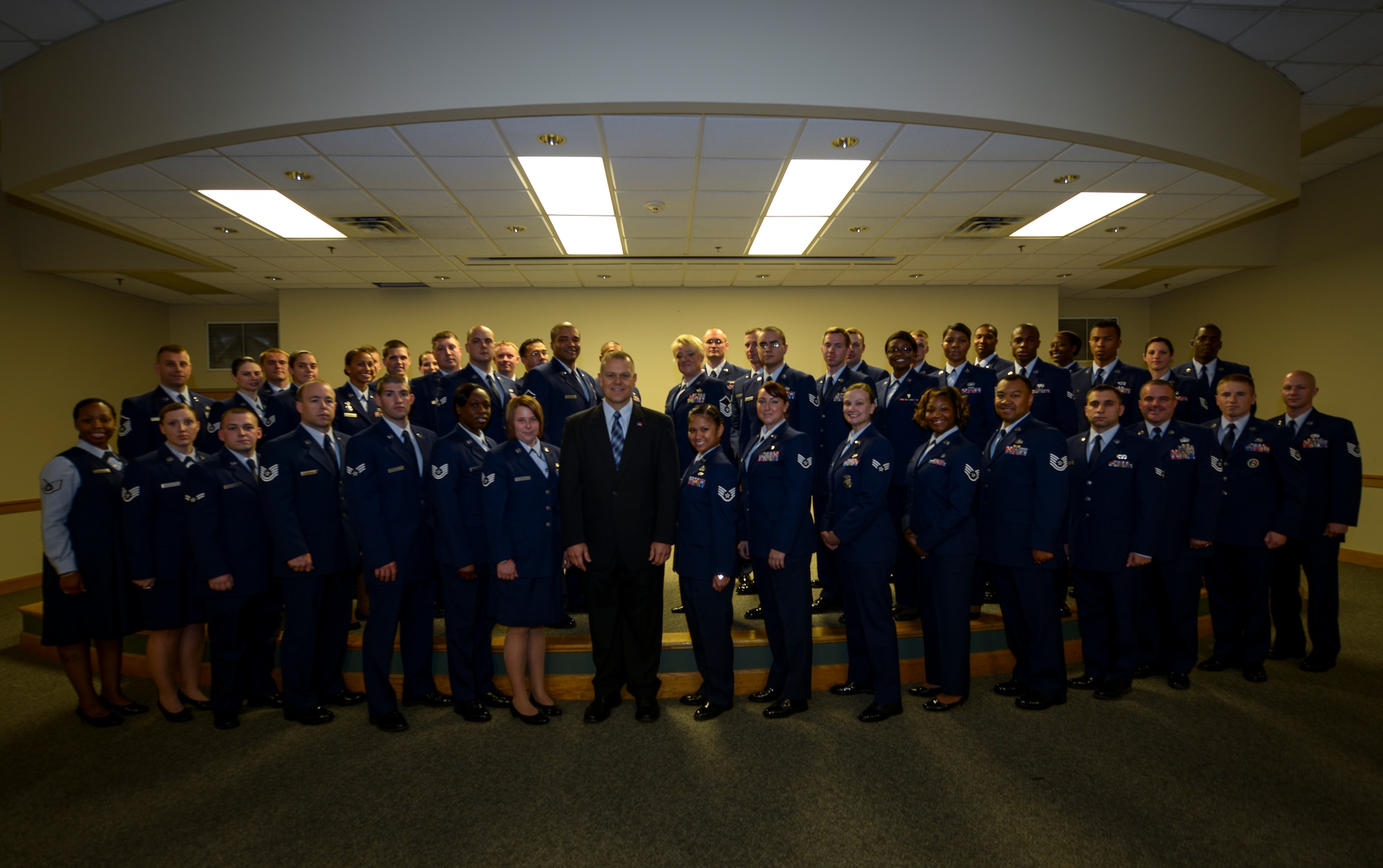 Joint Base Charleston held its semi-annual Community College of the Air Force Graduation ceremony May 22, 2013, at the JB Charleston - Air Base Theater, S.C. The graduates, 110 in total, were honored during the ceremony. The graduation was highlighted by retired Chief Master Sgt. James Roy, 16th Chief Master Sgt. of the Air Force, who was the guest speaker. (U.S. Air Force photo/ Staff Sgt. Rasheen Douglas)