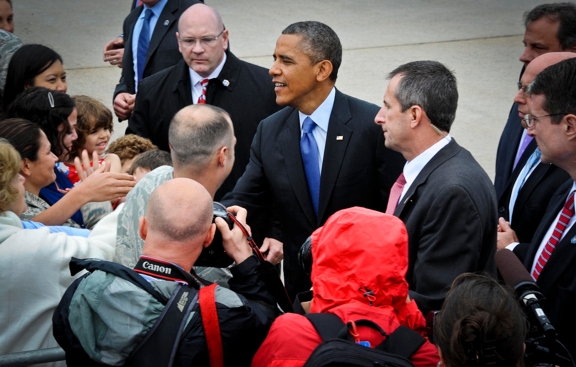 President Barack Obama speaks to community member, military members, invited guests and their families at McGuire Field May 28, 2013, at Joint Base McGuire-Dix-Lakehurst, N.J. Obama visited military members and their families during his short stop to the joint base on his way to the New Jersey shore with Gov. Chris Christie. (U.S. Air Force photo by Airman 1st Class Ryan Throneberry/Released)