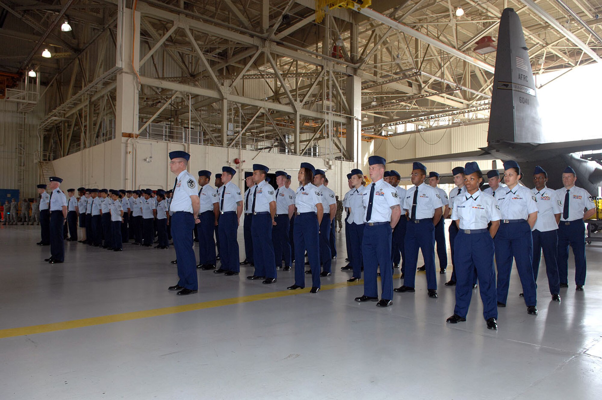Pope Army Airfield Airmen stand in formation during the Air Force Sergeants Association’s Memorial Day Ceremony at Pope Army Airfield, Fort Bragg, N.C. on May 23.  (U.S. Air Force photo by Marvin Krause)