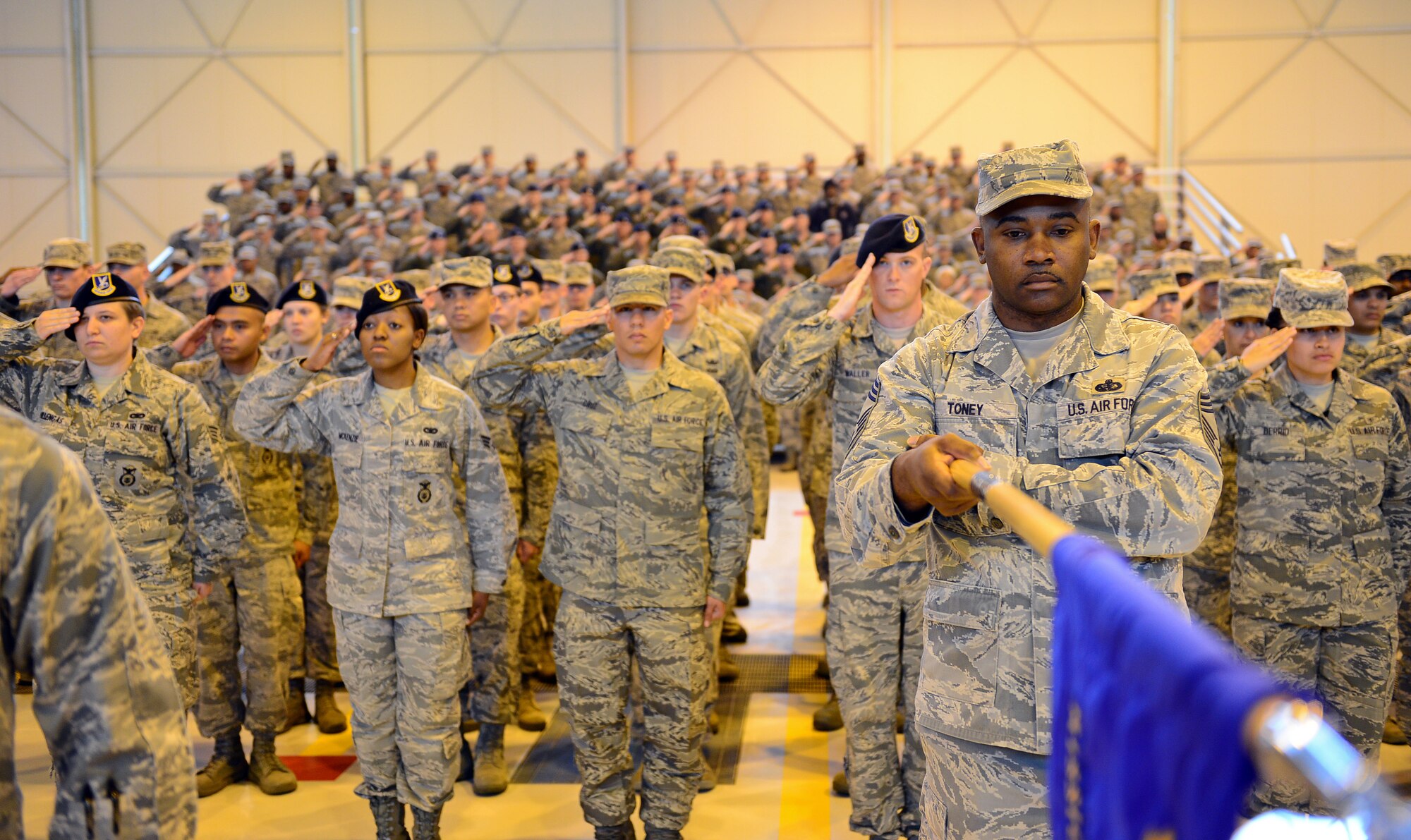 The 31st Fighter Wing salutes Brig. Gen. Jon A. Norman upon assuming command during a ceremony May 30, 2013, at Aviano Air Base, Italy. Norman comes to Aviano from Royal Air Force Mildenhall, England, where he served as director of U.S. Air Forces in Europe-United Kingdom. (U.S. Air Force photo/Airman 1st Class Matthew Lotz)