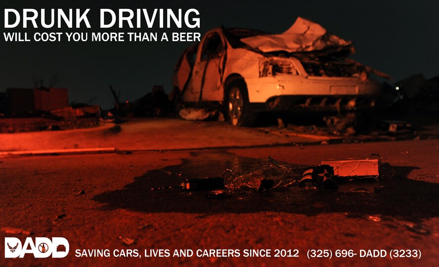 The Dyess Against Drunk Driving program was established in May 2012 as an effort to help reduce drunk driving. After its first year, the program has ensured more than 400 Airmen made it home safely. DADD can be contacted by calling (325) 696-DADD (3233) and is available 10 p.m. to 3 a.m. Friday and Saturday nights, as well as any additional days directed by the 7th Bomb Wing commander. (U.S. Air Force photo illustration by Airman 1st Class Damon Kasberg/Released)
