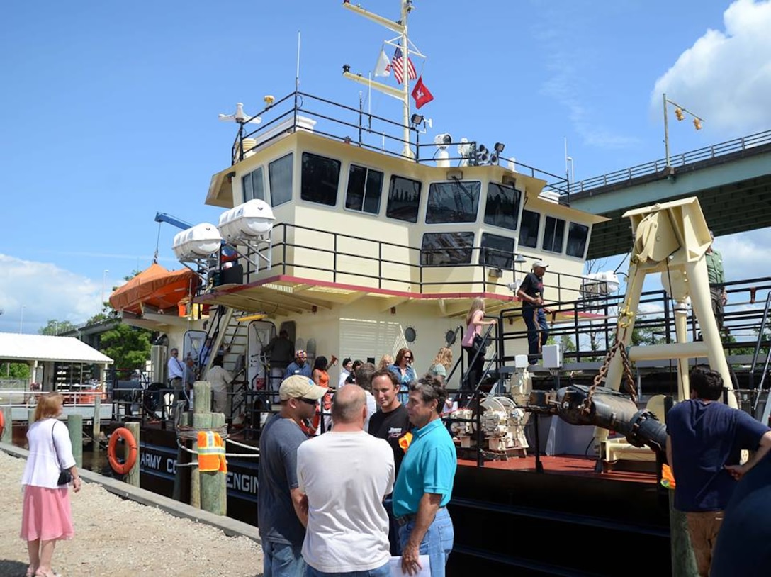 WILMINGTON, N.C. – The U.S. Army Corps of Engineers Wilmington District officially commissioned its newest shallow-draft dredge vessel – MURDEN – in a ceremony May 29 at the Engineer Repair Yard.

The Commissioning Ceremony signifies the acceptance for service and entry of a ship into the active fleet. It is the final and, perhaps most significant, event of the triad that brings a ship to life. Keel laying, Christening, and Commissioning carry a ship from an idea to a reality.