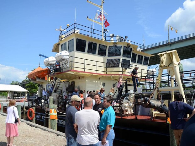 WILMINGTON, N.C. – The U.S. Army Corps of Engineers Wilmington District officially commissioned its newest shallow-draft dredge vessel – MURDEN – in a ceremony May 29 at the Engineer Repair Yard.

The Commissioning Ceremony signifies the acceptance for service and entry of a ship into the active fleet. It is the final and, perhaps most significant, event of the triad that brings a ship to life. Keel laying, Christening, and Commissioning carry a ship from an idea to a reality.