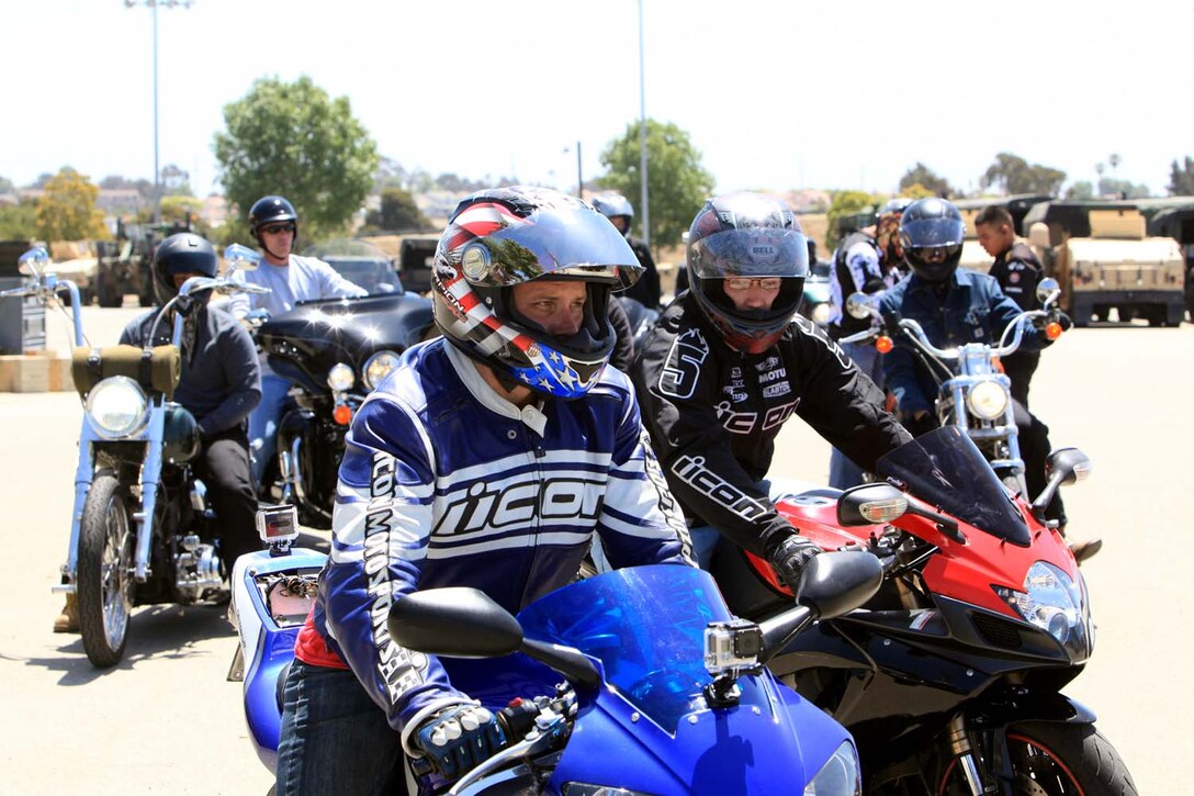 Staff Sgt. Michael S. Almendarez, the subsistence chief with field mess I Marine Expeditionary Force Headquarters Group, and the motorcycle club president, leads the way during a group ride at Camp Pendleton, May 30. The I Marine Expeditionary Force/ I MHG Motorcycle Club began their ride at Camp Pendleton and rode approximately 25 miles around the southern portion of base. The purpose of the ride was to build camaraderie within the unit and educate the riders on basic motorcycle maintenance, and safety.