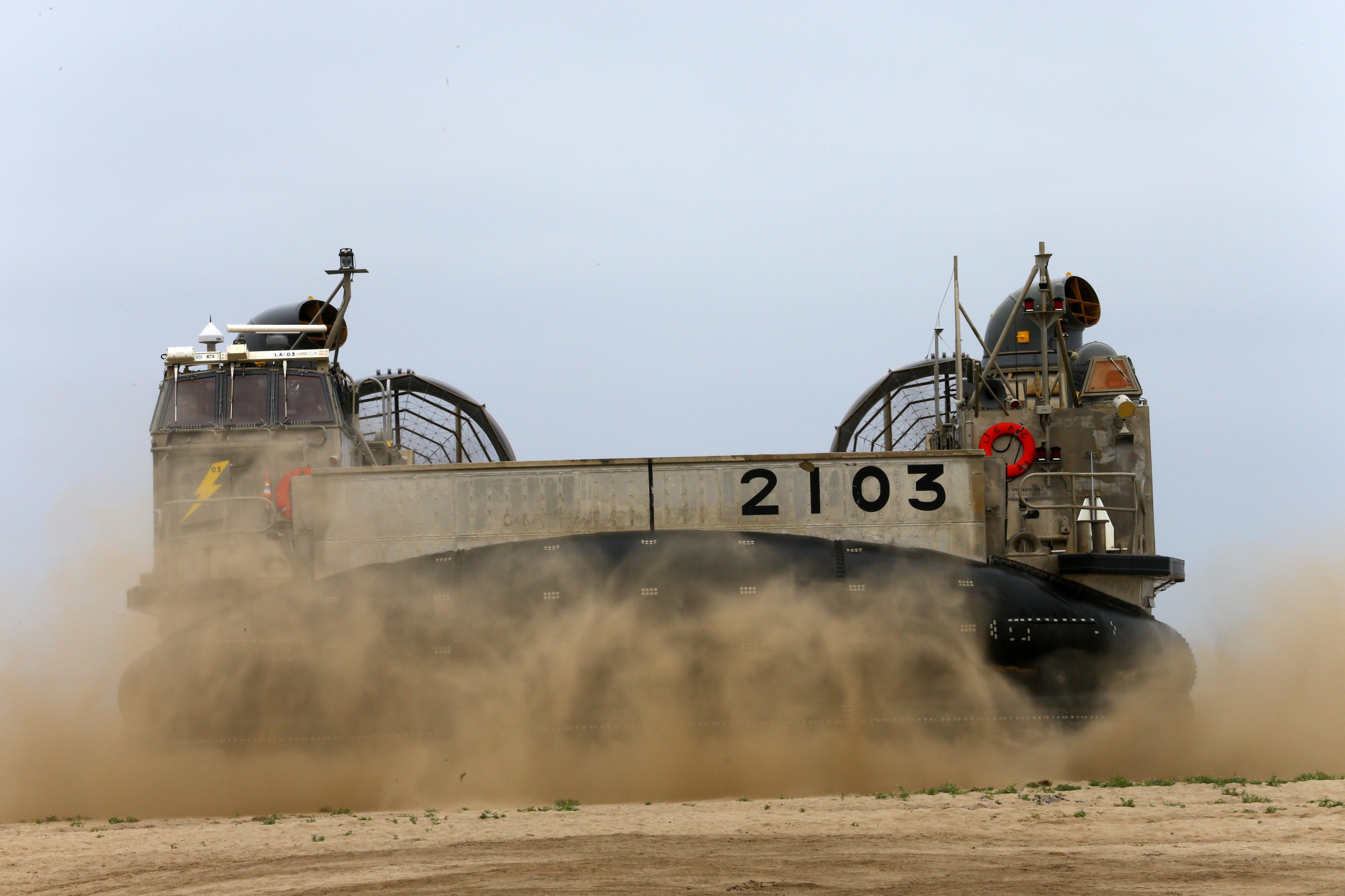 A Japanese Landing Craft Air Cushion Lcac Lands On Red Beach As Part